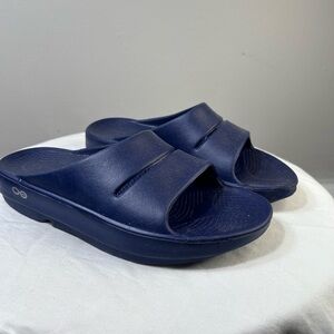 OOFOS Navy Slide Sandals